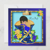 アフリカ系アメリカ人ヴィンテージ赤ちゃんシャワープリンスボーイ 招待状 (正面)