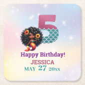 アフリカ系アメリカ人人魚メイド第5誕生日 スクエアペーパーコースター (正面)