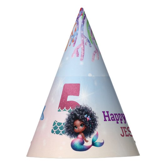 アフリカ系アメリカ人人魚メイド第5誕生日 パーティーハット (正面)