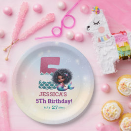 アフリカ系アメリカ人人魚メイド第5誕生日 ペーパープレート