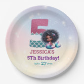 アフリカ系アメリカ人人魚メイド第5誕生日 ペーパープレート (正面)