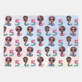 アフリカ系アメリカ人人魚メイド第5誕生日 ラッピングペーパーシート (正面3)