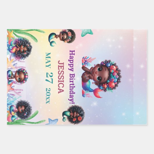 アフリカ系アメリカ人人魚メイド第5誕生日 ラッピングペーパーシート (正面2)