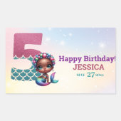 アフリカ系アメリカ人人魚メイド第5誕生日 長方形シール (正面)