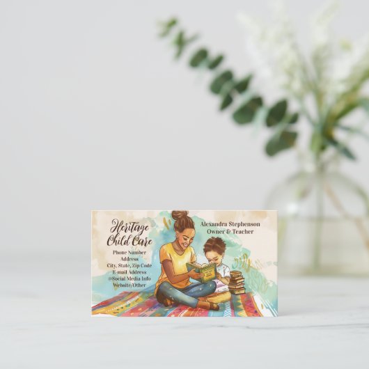 アフリカ系アメリカ人先生ベビーシッター託児 名刺 (スタンド正面)