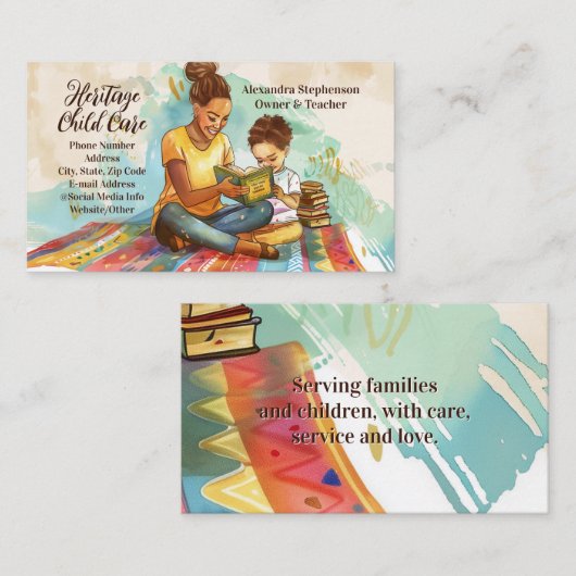 アフリカ系アメリカ人先生ベビーシッター託児 名刺 (正面/裏面)