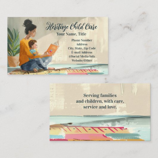 アフリカ系アメリカ人先生ベビーシッター託児 名刺 (正面/裏面)