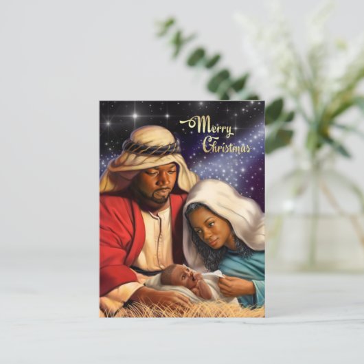 アフリカ系アメリカ人出生アートクリスマスポストカード シーズンポストカード (スタンド正面)