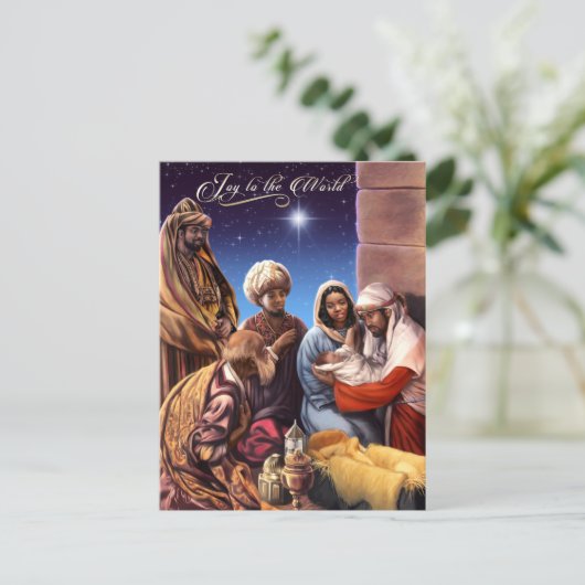 アフリカ系アメリカ人出生アートクリスマスポストカード シーズンポストカード (スタンド正面)