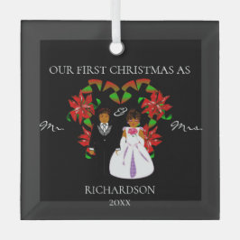 アフリカ系アメリカ人初めてのクリスマスのミスター・アンド・ミセス ガラスオーナメント