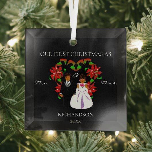 アフリカ系アメリカ人初めてのクリスマスのミスター・アンド・ミセス ガラスオーナメント (インサイチュ)