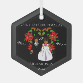 アフリカ系アメリカ人初めてのクリスマスのミスター・アンド・ミセス ガラスオーナメント