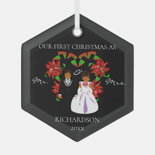 アフリカ系アメリカ人初めてのクリスマスのミスター・アンド・ミセス ガラスオーナメント (正面)