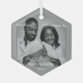 アフリカ系アメリカ人初めてのクリスマスの写真ミスター&ミセス ガラスオーナメント (正面)