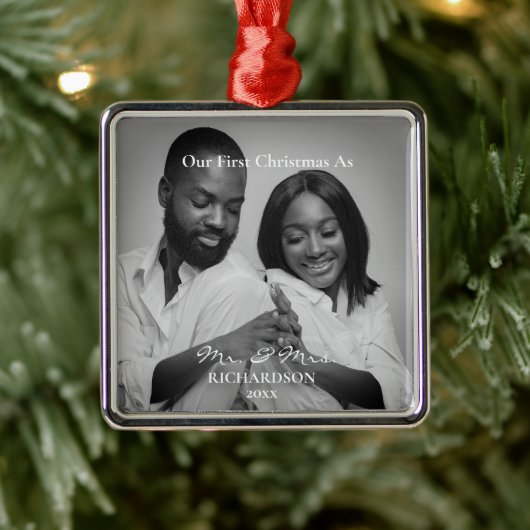 アフリカ系アメリカ人初めてのクリスマスの写真ミスター&ミセス メタルオーナメント (ツリー)