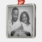 アフリカ系アメリカ人初めてのクリスマスの写真ミスター&ミセス メタルオーナメント (左)