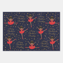 アフリカ系アメリカ人向けのクリスマスバレリーナ ラッピングペーパーシート