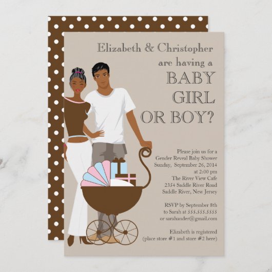 アフリカ系アメリカ人夫婦の性別が赤ちゃんシャワーを浴びる 招待状 (正面/裏面)
