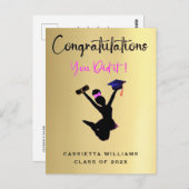アフリカ系アメリカ人女子金ゴールド卒業カード ポストカード (正面/裏面)