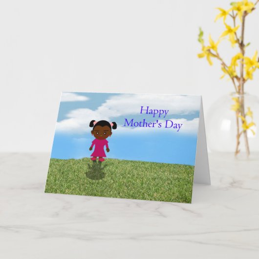 アフリカ系アメリカ人女性とのお母さんの日 カード (黄色い花)