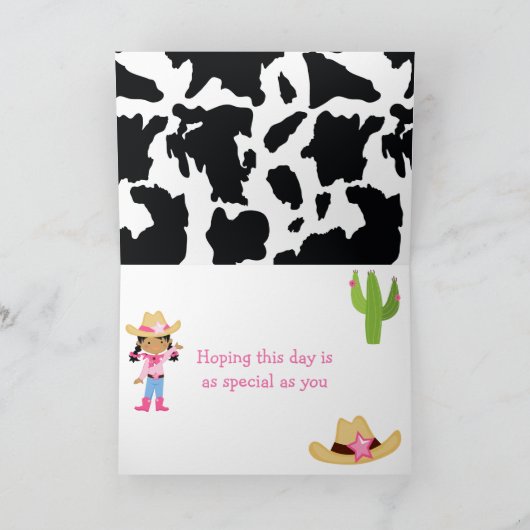アフリカ系アメリカ人女性のカーボーイウェスタン誕生日パーティー カード (内部)