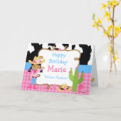 アフリカ系アメリカ人女性のカーボーイウェスタン誕生日パーティー カード (黄色い花)