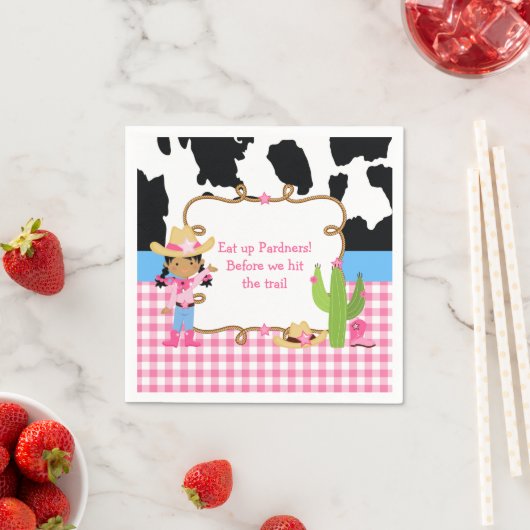 アフリカ系アメリカ人女性のカーボーイウェスタン誕生日パーティー スタンダードカクテルナプキン (インサイチュ)