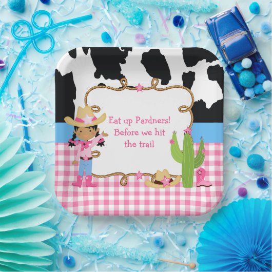 アフリカ系アメリカ人女性のカーボーイウェスタン誕生日パーティー ペーパープレート (パーティー)