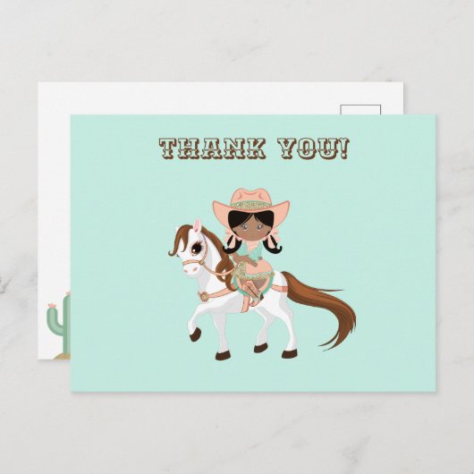 アフリカ系アメリカ人女性のカーボーイオンホースガールズサンキュー ポストカード (正面/裏面)