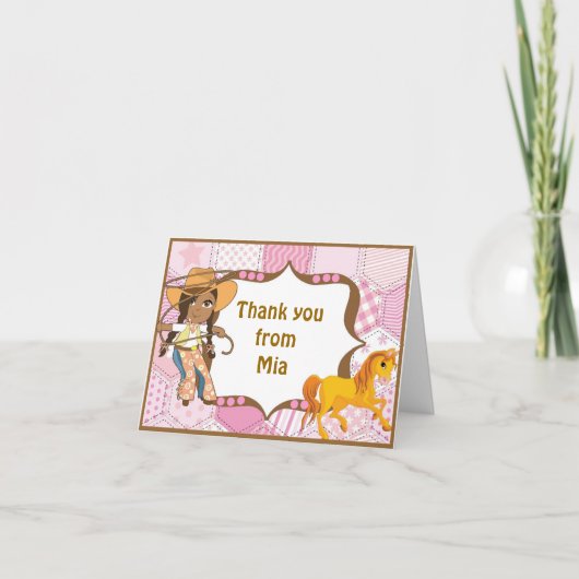 アフリカ系アメリカ人女性のカーボーイ感謝状ノートカード サンキューカード (正面)
