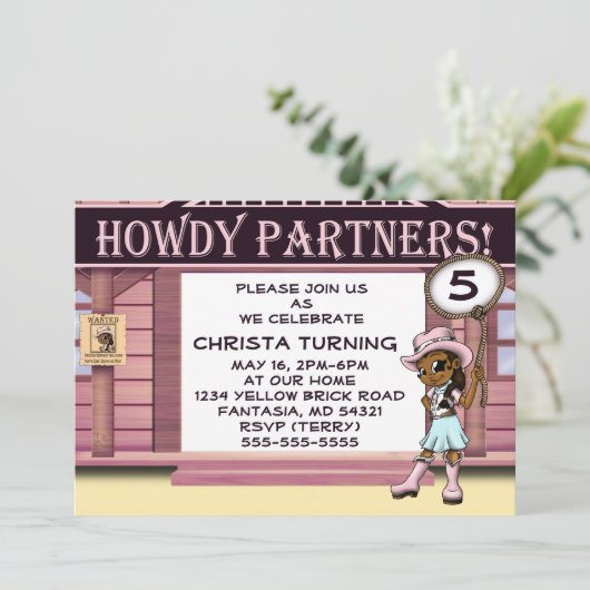 アフリカ系アメリカ人女性のカーボーイ誕生会 招待状 (スタンド正面)