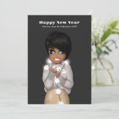 アフリカ系アメリカ人女性のクリスマスイルミネーション新年の挨拶 シーズンカード (スタンド正面)