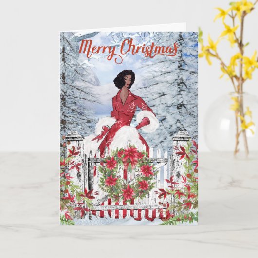 アフリカ系アメリカ人女性のクリスマスカード カード (黄色い花)