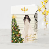 アフリカ系アメリカ人女性のクリスマスカード カード (黄色い花)