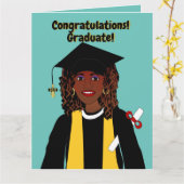 アフリカ系アメリカ人女性の卒業 カード (黄色い花)