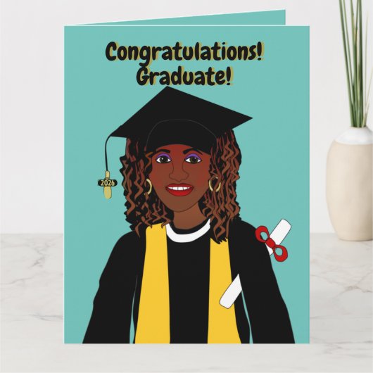 アフリカ系アメリカ人女性の卒業 カード (正面)