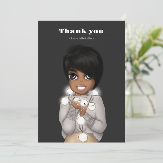 アフリカ系アメリカ人女性の新年/クリスマス サンキューカード (スタンド正面)