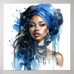 アフリカ系アメリカ人女性の水絵画色 ポスター
