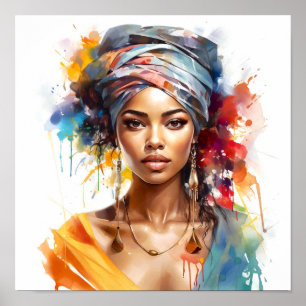 アフリカ系アメリカ人女性の水絵画色 ポスター