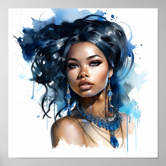 アフリカ系アメリカ人女性の水絵画色 ポスター (正面)