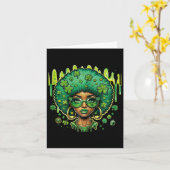 アフリカ系アメリカ人女性の緑の小人 ブラック セントパトリック カード (黄色い花)