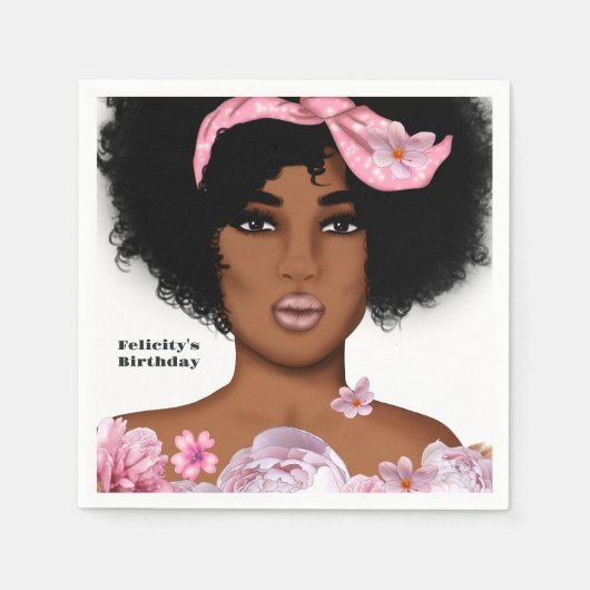 アフリカ系アメリカ人女性の誕生日 スタンダードカクテルナプキン (正面)