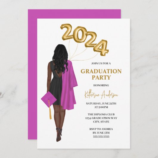 アフリカ系アメリカ人女性クラス2024卒業 招待状 (正面/裏面)