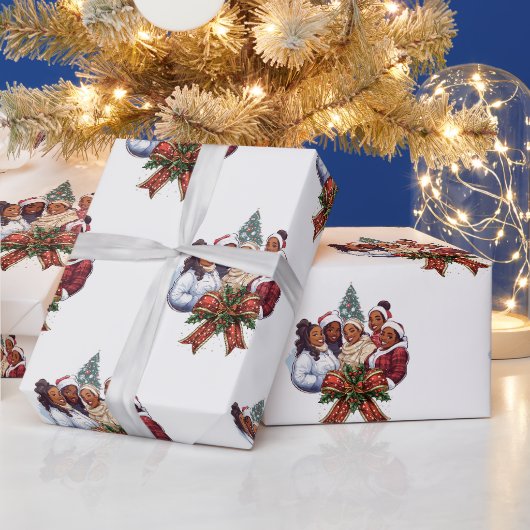 アフリカ系アメリカ人女性クリスマス ラッピングペーパー (クリスマス)