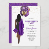 アフリカ系アメリカ人女性パープル卒業式パーティー 招待状 (正面/裏面)