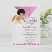 アフリカ系アメリカ人女性ピンクブライダルシャワー 招待状 (スタンド正面)