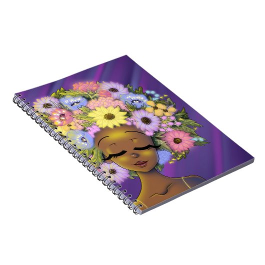 アフリカ系アメリカ人女性フラワーヘアグロー ノートブック (右側)