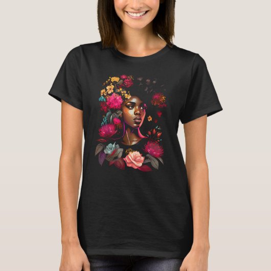 アフリカ系アメリカ人女性ブラックガール花火付き Tシャツ (正面)