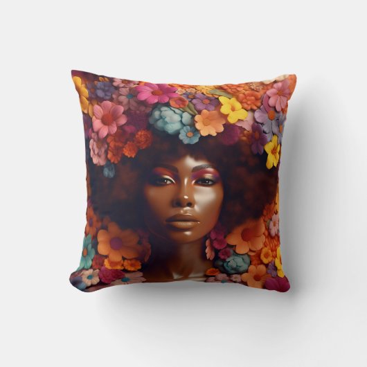 アフリカ系アメリカ人女性ブラッククイーンメラニンポピン クッション (正面)