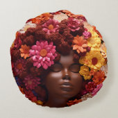 アフリカ系アメリカ人女性ブラッククイーンメラニンポピン ラウンドクッション (裏面)